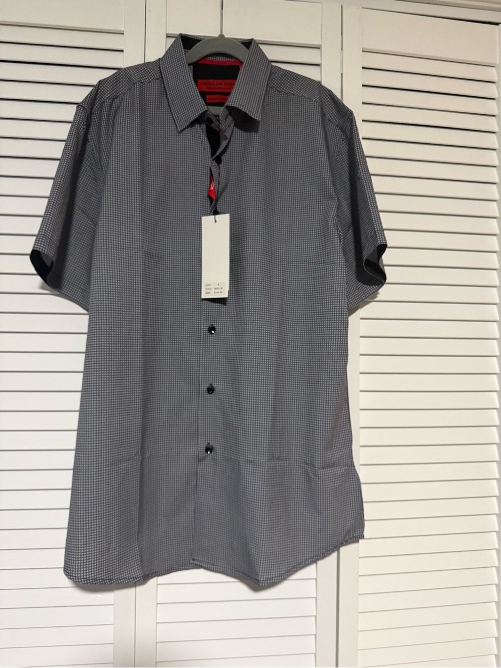 American Breed Men's Gray Woven Button-Up Shirt M Short Sleeve Geometric